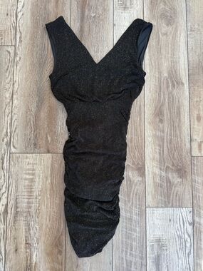 Alice + Olivia Black Metallic Ruched Bodycon Midi Dress XS
